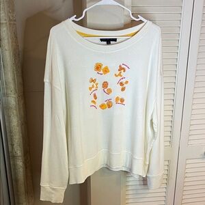 Jane + Delancey Pasta Graphic Sweatshirt Cream Long Sleeve Size XL